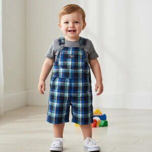 Oshkosh B'gosh Vestbak Blue Plaid Shortalls 24 Months